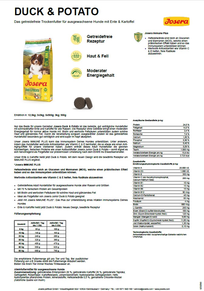 Josera Duck & Potatoe, 900g