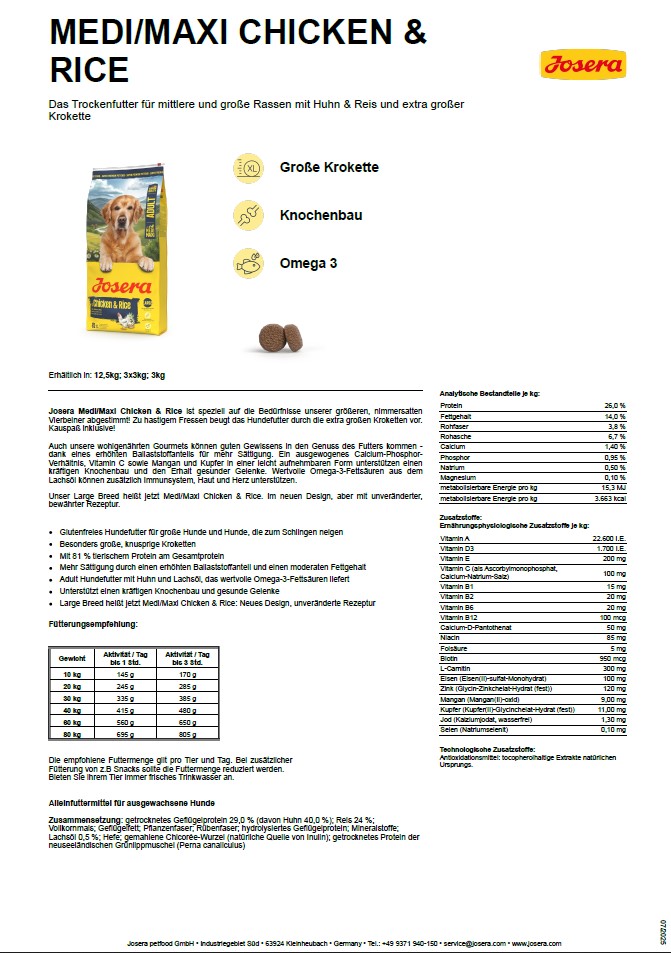 Josera Medi/Maxi Chicken&Rice (vorher Large Breed)12,5 kg