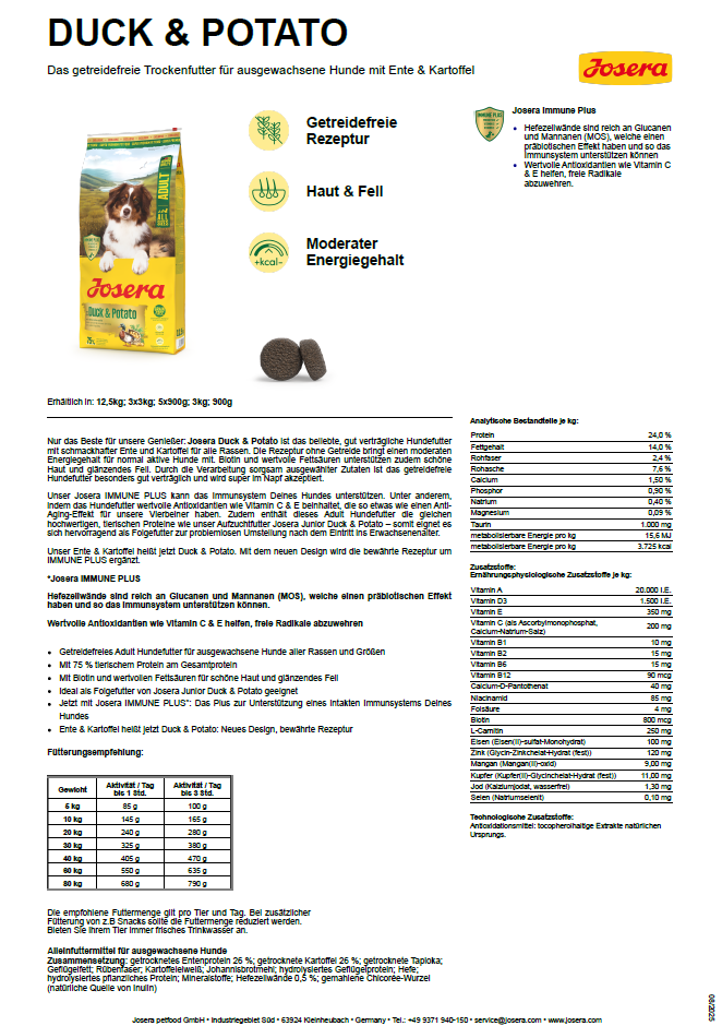 Josera Duck Potatoe, 12,5kg