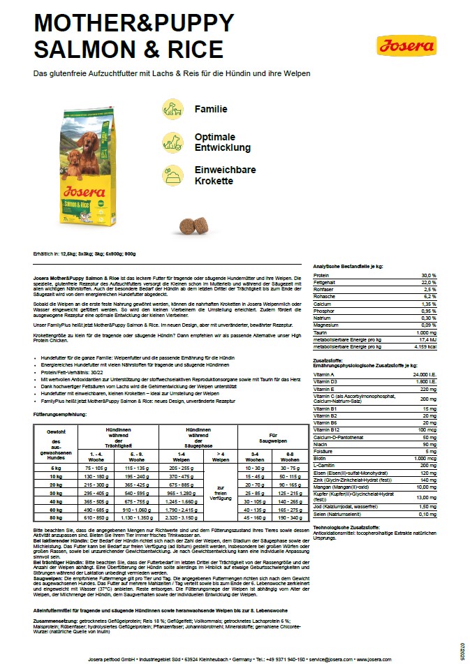 Josera Mother & Puppy Salmon & Rice (vorher Family Plus), 12,5kg